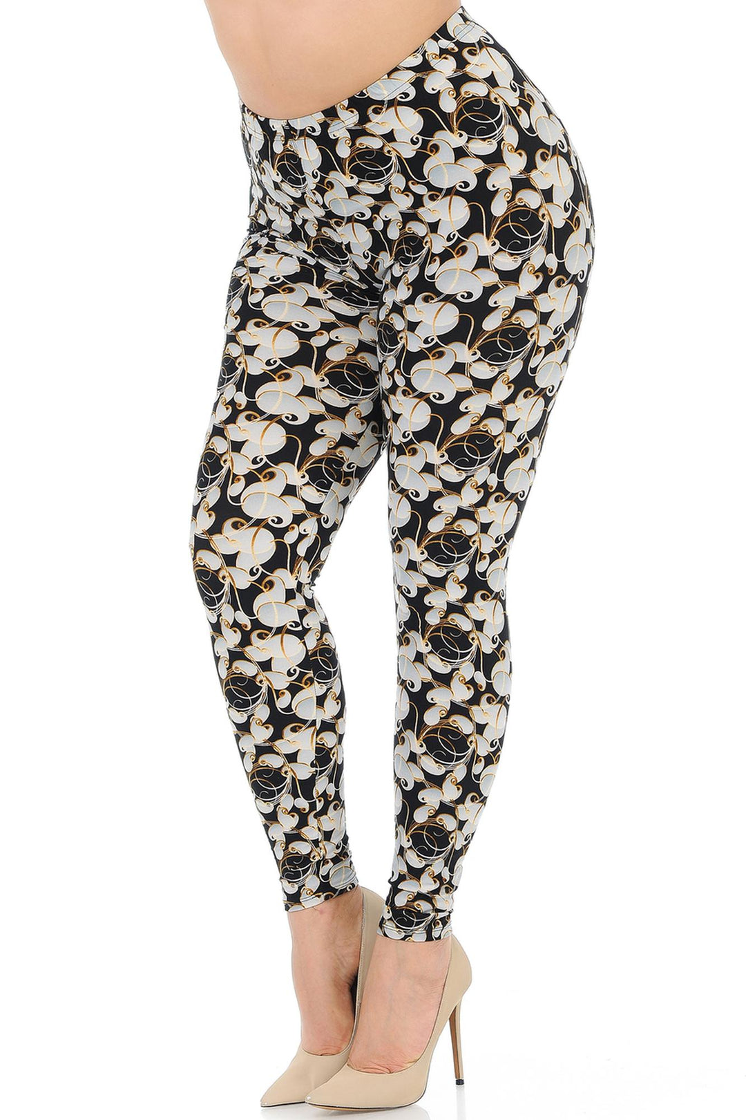Buttery Smooth Ivory Petals Plus Size Leggings