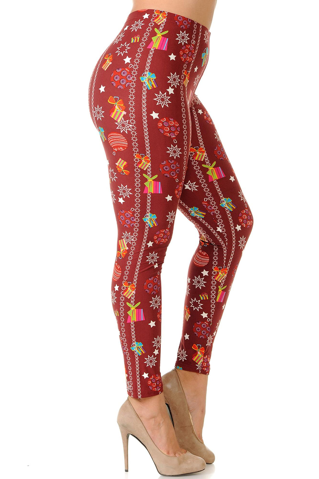 Buttery Soft Burgundy Christmas Ornament Plus Size Leggings