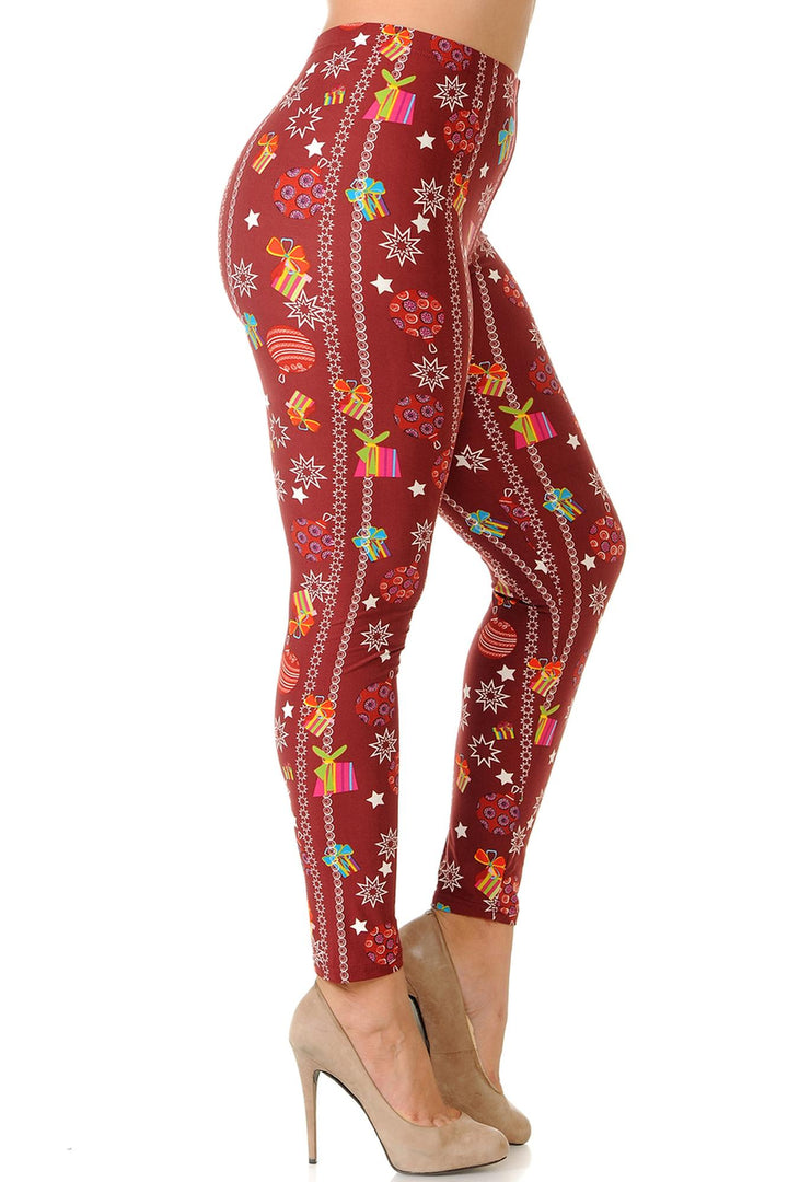 Buttery Soft Burgundy Christmas Ornament Plus Size Leggings
