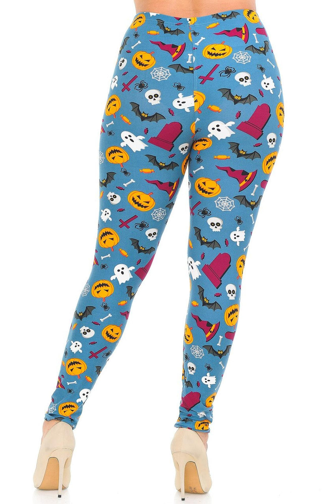 Buttery Smooth Steel Blue Halloween Motif Plus Size Leggings