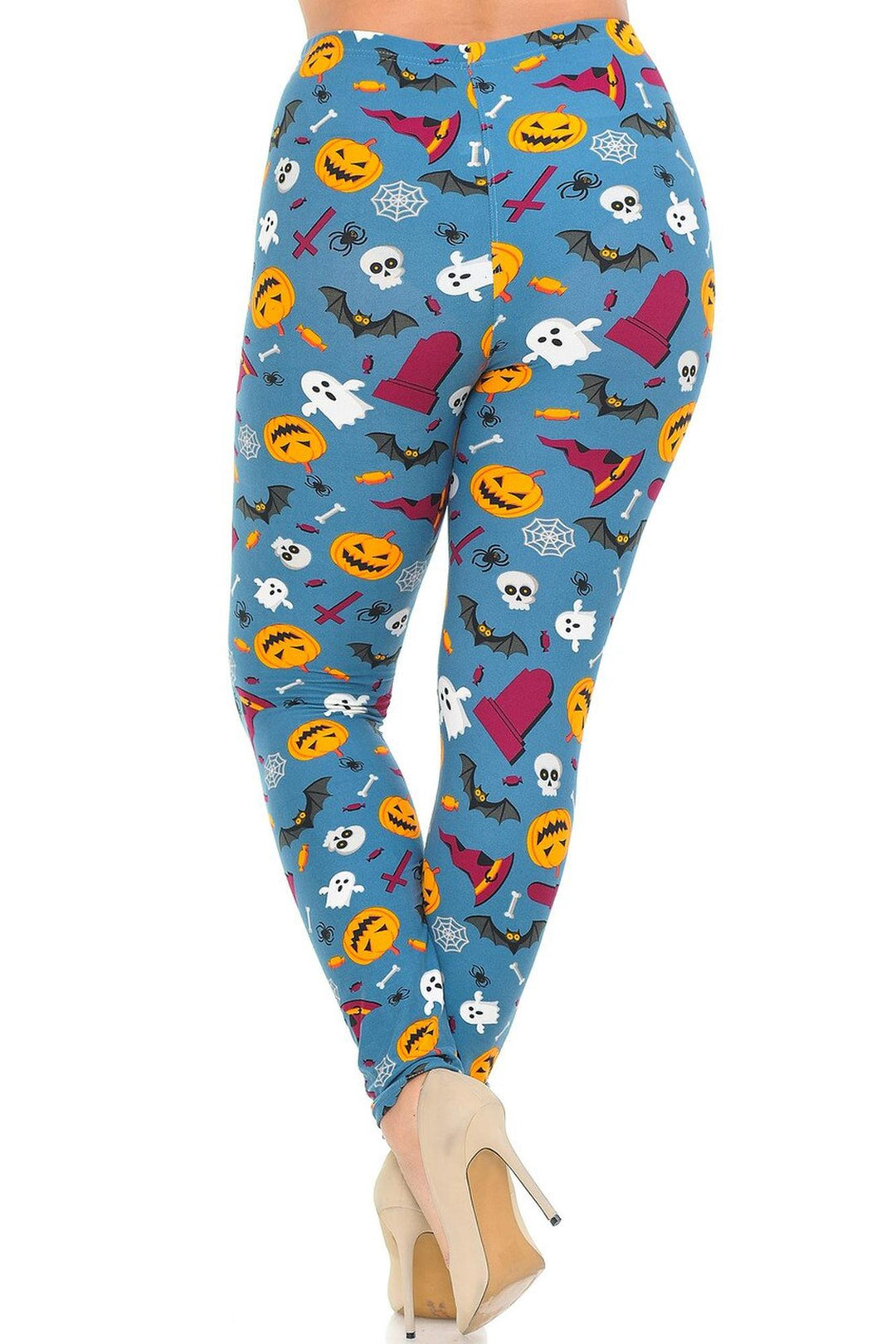 Buttery Smooth Steel Blue Halloween Motif Plus Size Leggings