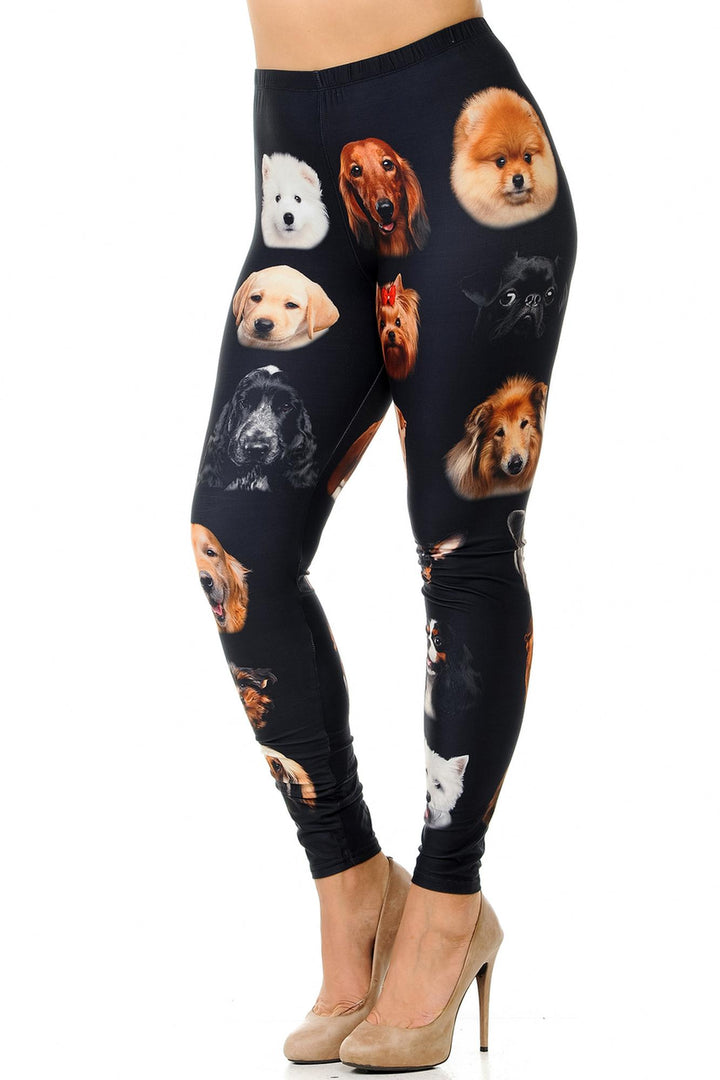 Creamy Soft Cute Puppy Dog Faces Plus Size Leggings