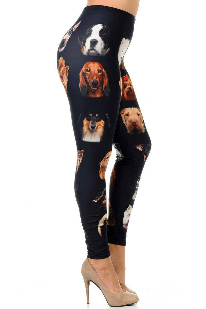 Creamy Soft Cute Puppy Dog Faces Plus Size Leggings