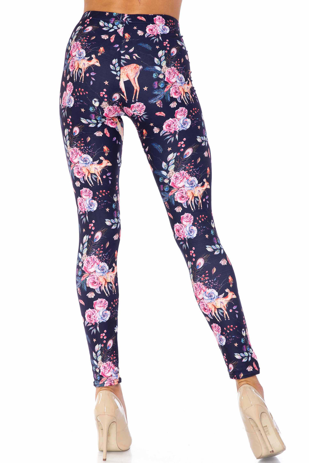 Creamy Soft Woodland Floral Fawn Plus Size Leggings - USA Fashion