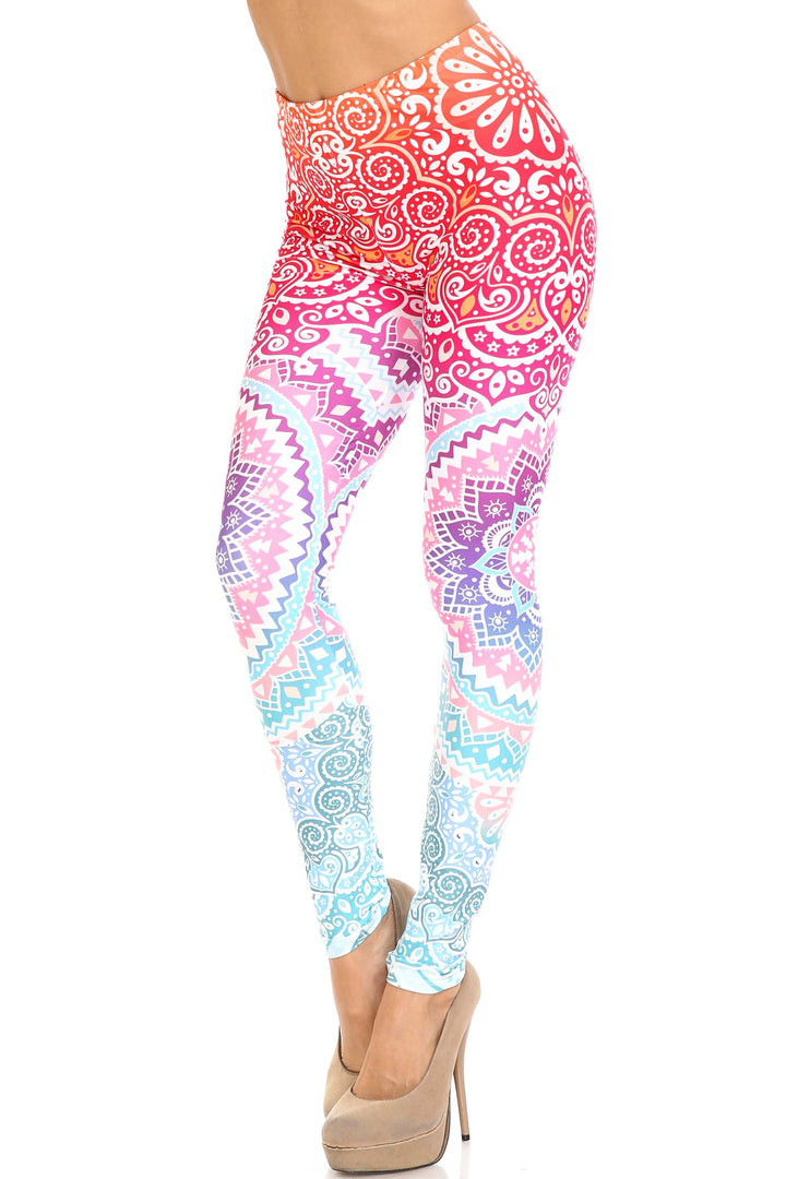 Creamy Soft Ombre Mandala Aztec Plus Size Leggings - USA Fashion