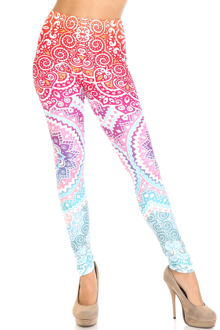 Creamy Soft Ombre Mandala Aztec Plus Size Leggings - USA Fashion