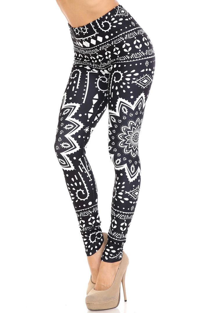 Creamy Soft Black Tribal Mandala Plus Size Leggings - By USA Fashion