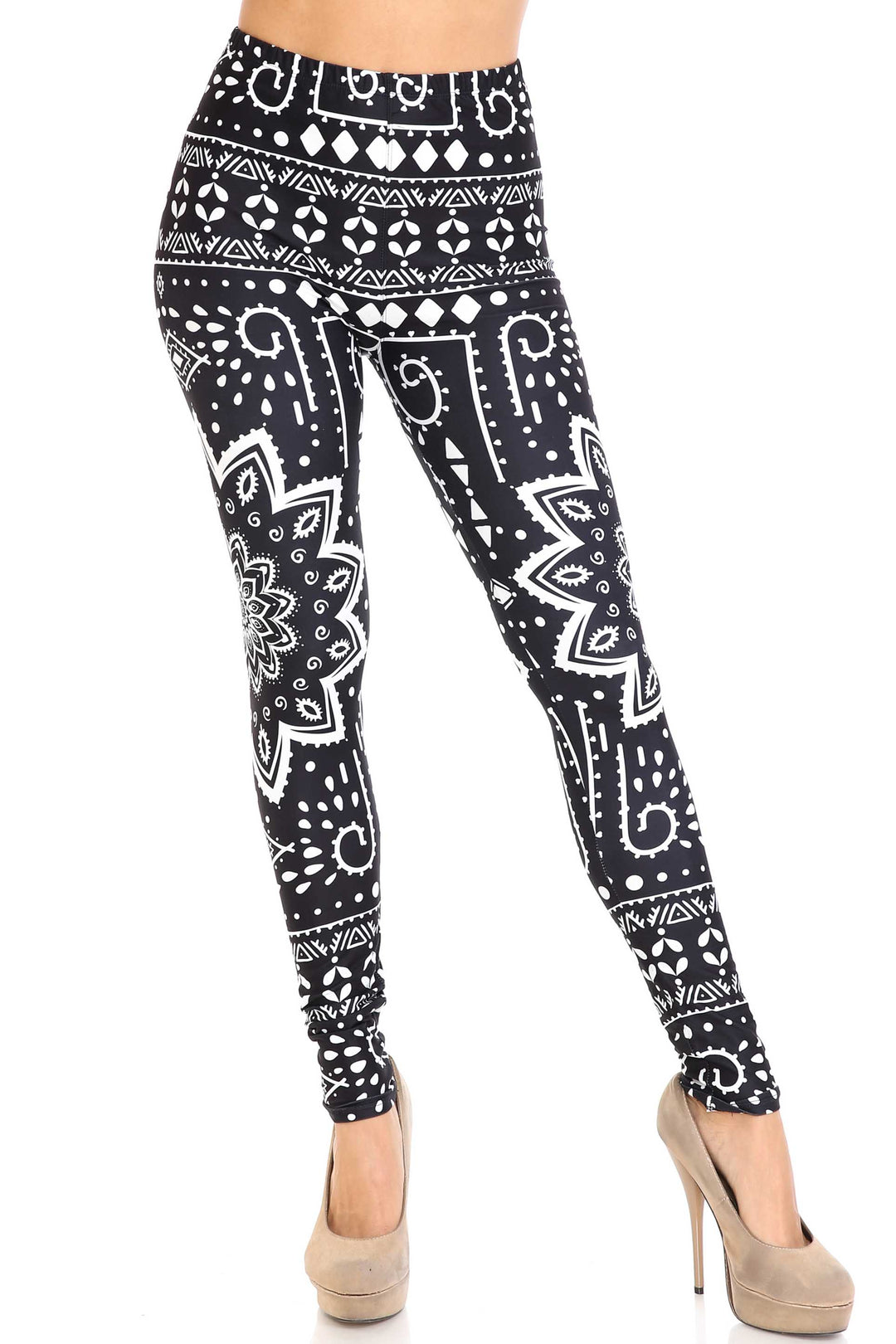 Creamy Soft Black Tribal Mandala Plus Size Leggings - By USA Fashion