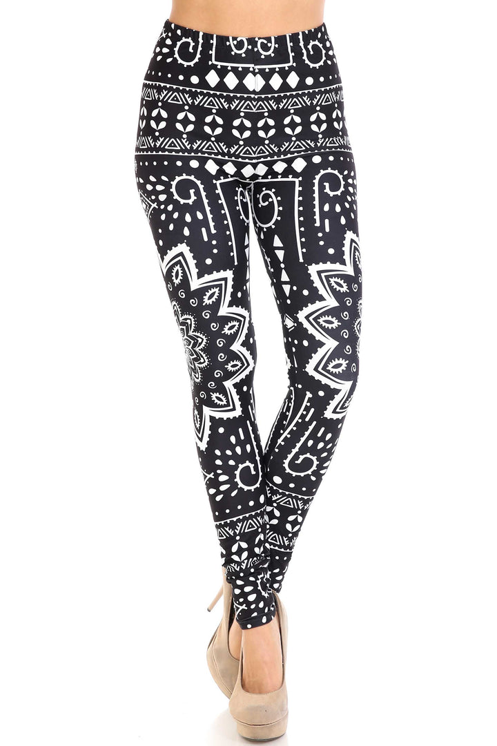 Creamy Soft Black Tribal Mandala Plus Size Leggings - By USA Fashion