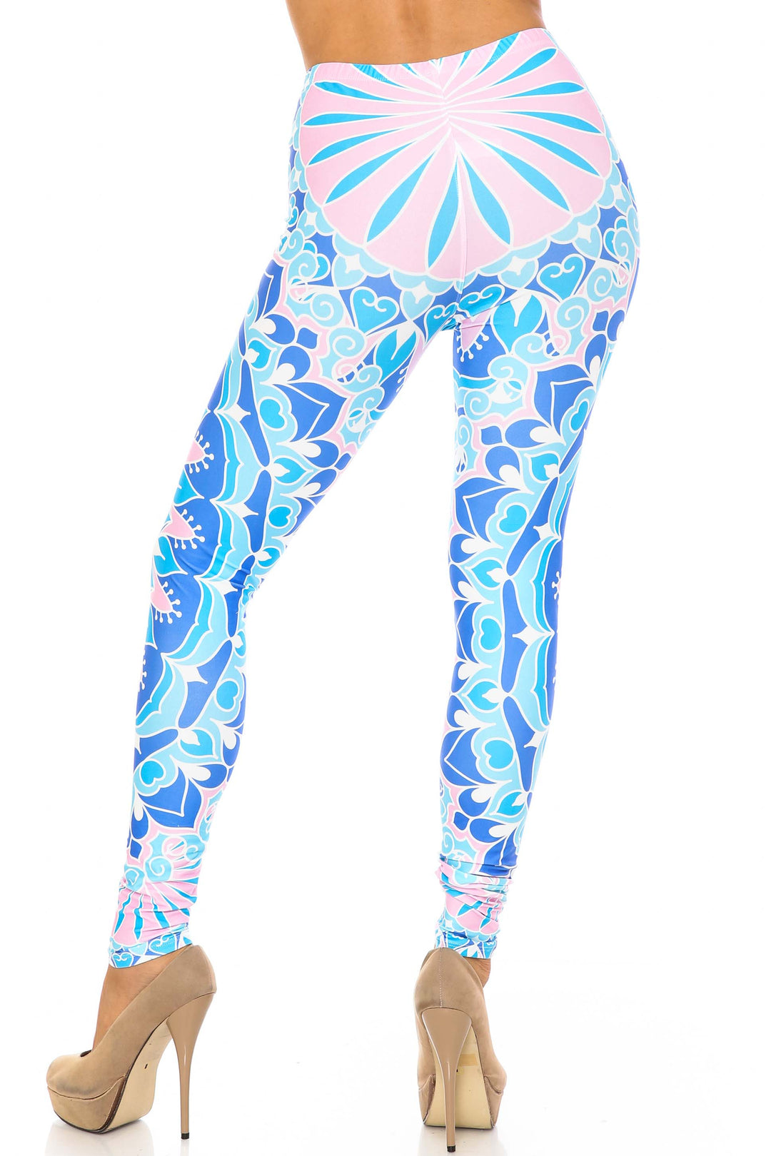 Creamy Soft Bursting Blue Mandala Plus Size Leggings - USA Fashion