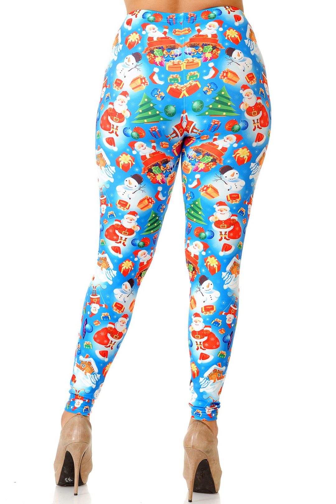 Creamy Soft Festive Blue Christmas Plus Size Leggings