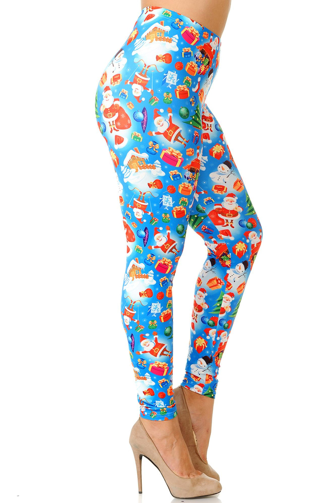 Creamy Soft Festive Blue Christmas Plus Size Leggings