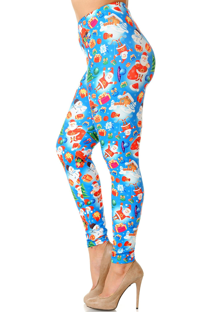 Creamy Soft Festive Blue Christmas Plus Size Leggings
