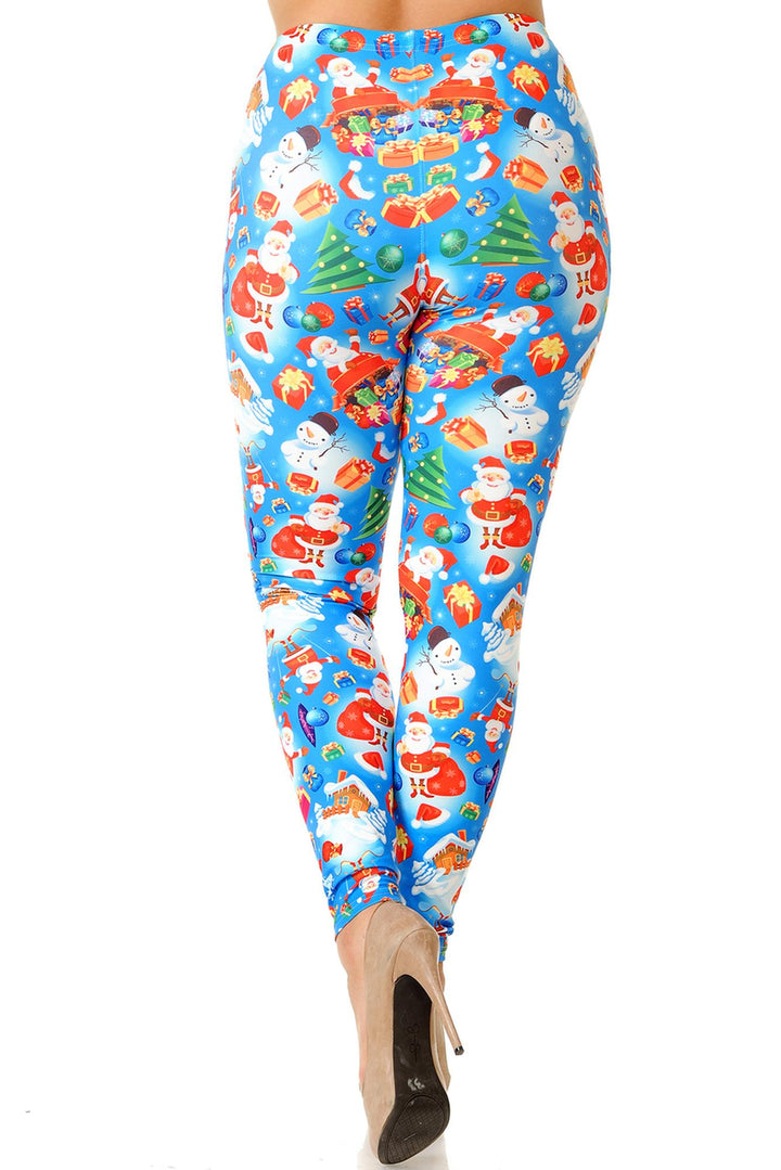 Creamy Soft Festive Blue Christmas Plus Size Leggings