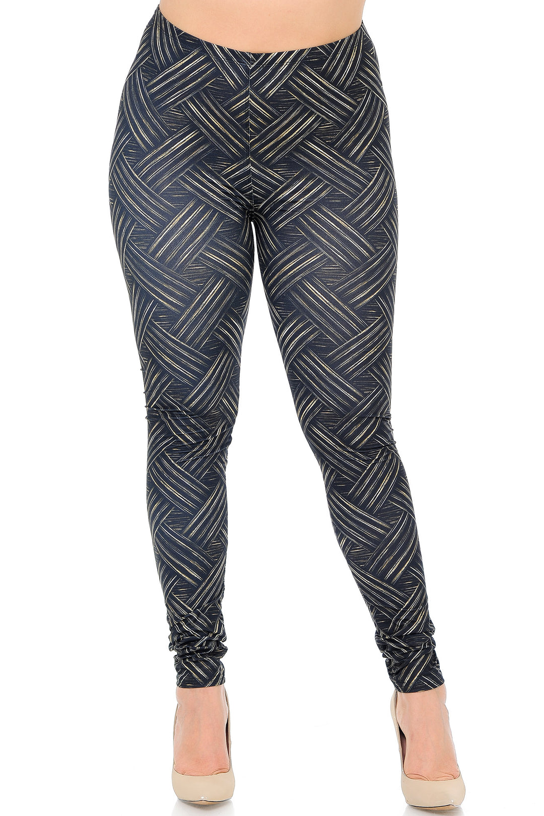 Creamy Soft Bronzed Banded Crisscross Plus Size Leggings - USA Fashion