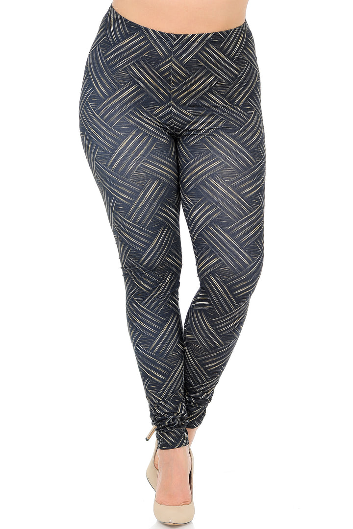 Creamy Soft Bronzed Banded Crisscross Plus Size Leggings - USA Fashion