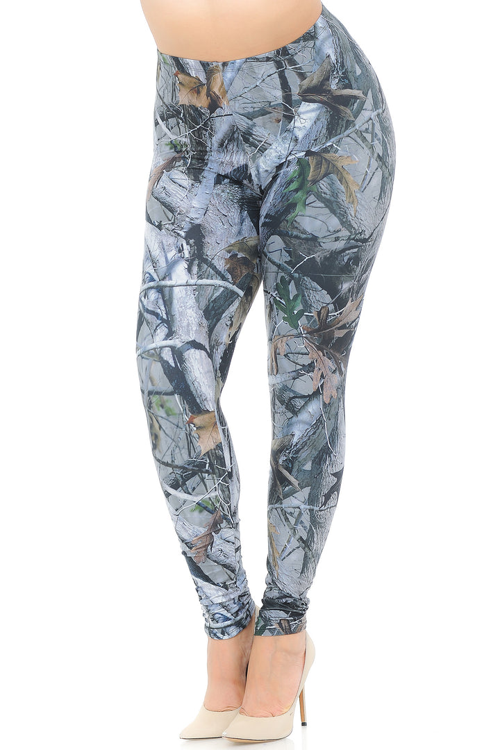 Creamy Soft Camouflage Trees Plus Size Leggings - USA Fashion