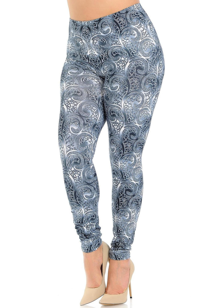 Creamy Soft Swirling Crystal Glass Plus Size Leggings - USA Fashion