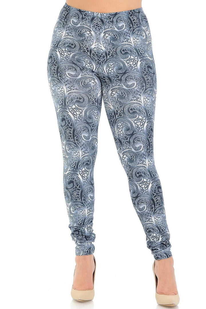 Creamy Soft Swirling Crystal Glass Plus Size Leggings - USA Fashion