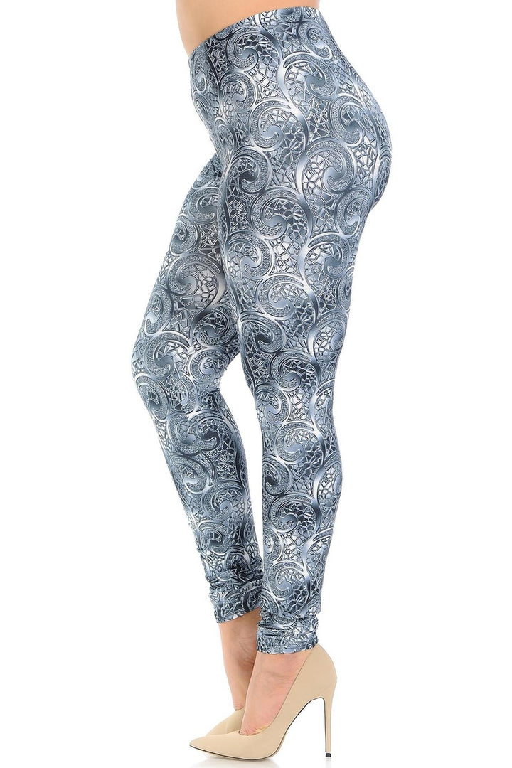 Creamy Soft Swirling Crystal Glass Plus Size Leggings - USA Fashion