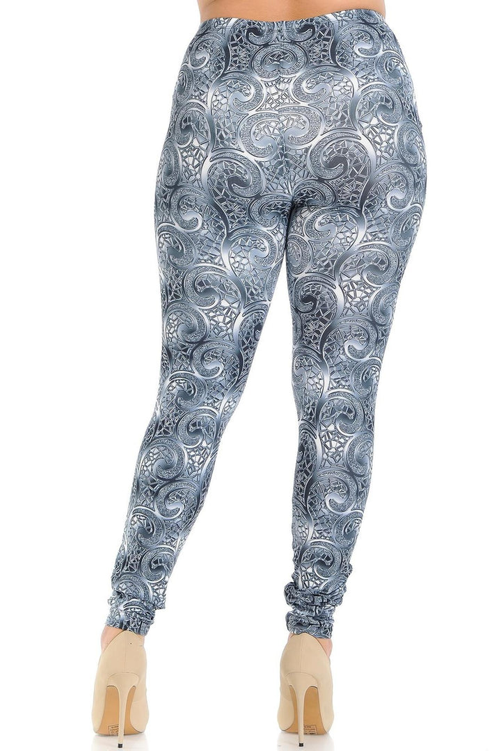Creamy Soft Swirling Crystal Glass Plus Size Leggings - USA Fashion