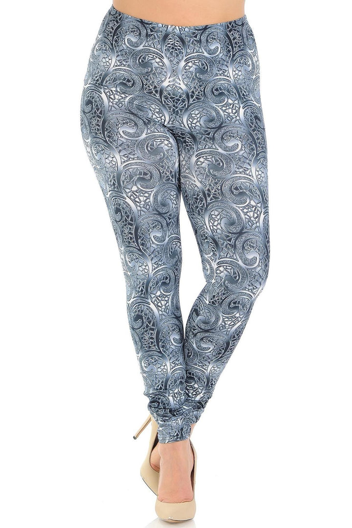 Creamy Soft Swirling Crystal Glass Plus Size Leggings - USA Fashion