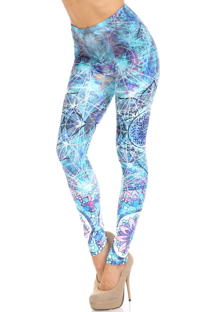 Creamy Soft Cyan Mandala Plus Size Leggings - USA Fashion