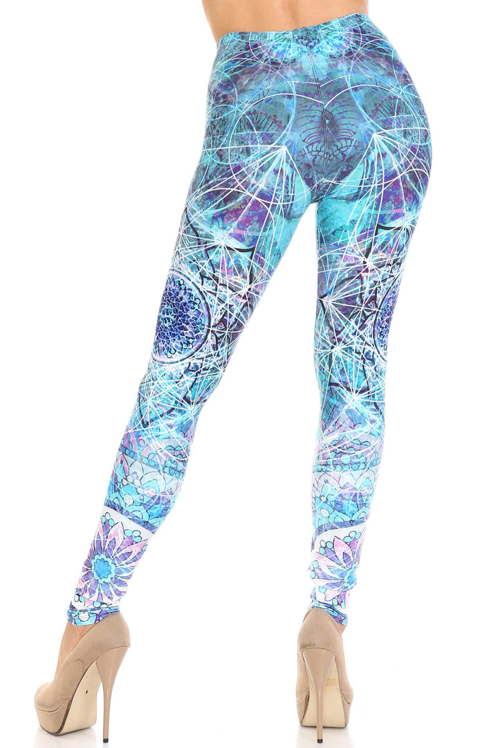 Creamy Soft Cyan Mandala Plus Size Leggings - USA Fashion