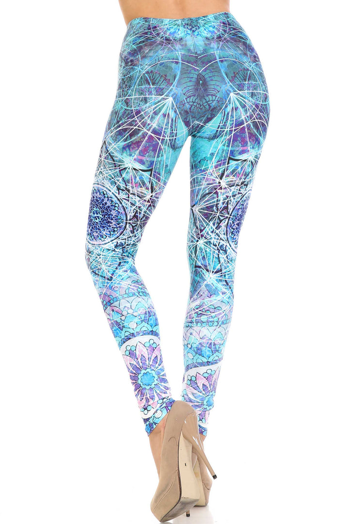 Creamy Soft Cyan Mandala Plus Size Leggings - USA Fashion