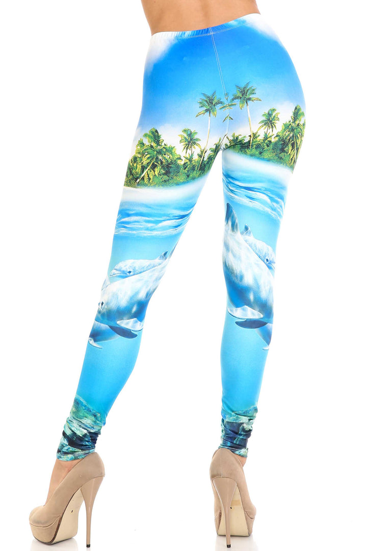Creamy Soft Dolphin Paradise Plus Size Leggings - By USA Fashion