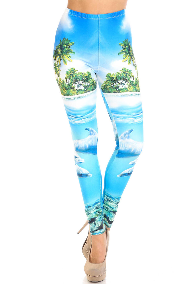 Creamy Soft Dolphin Paradise Plus Size Leggings - By USA Fashion