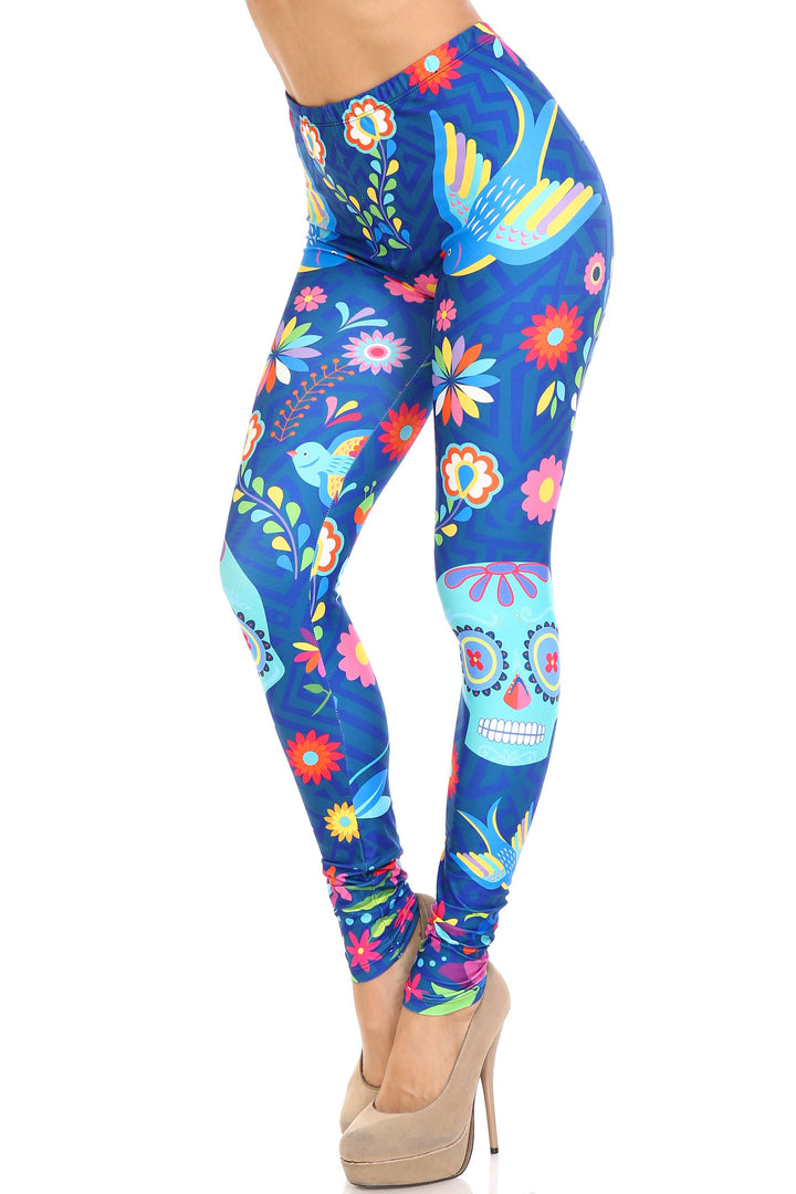 Creamy Soft Garden of Eden Sugar Skull Plus Size Leggings - USA Fashion