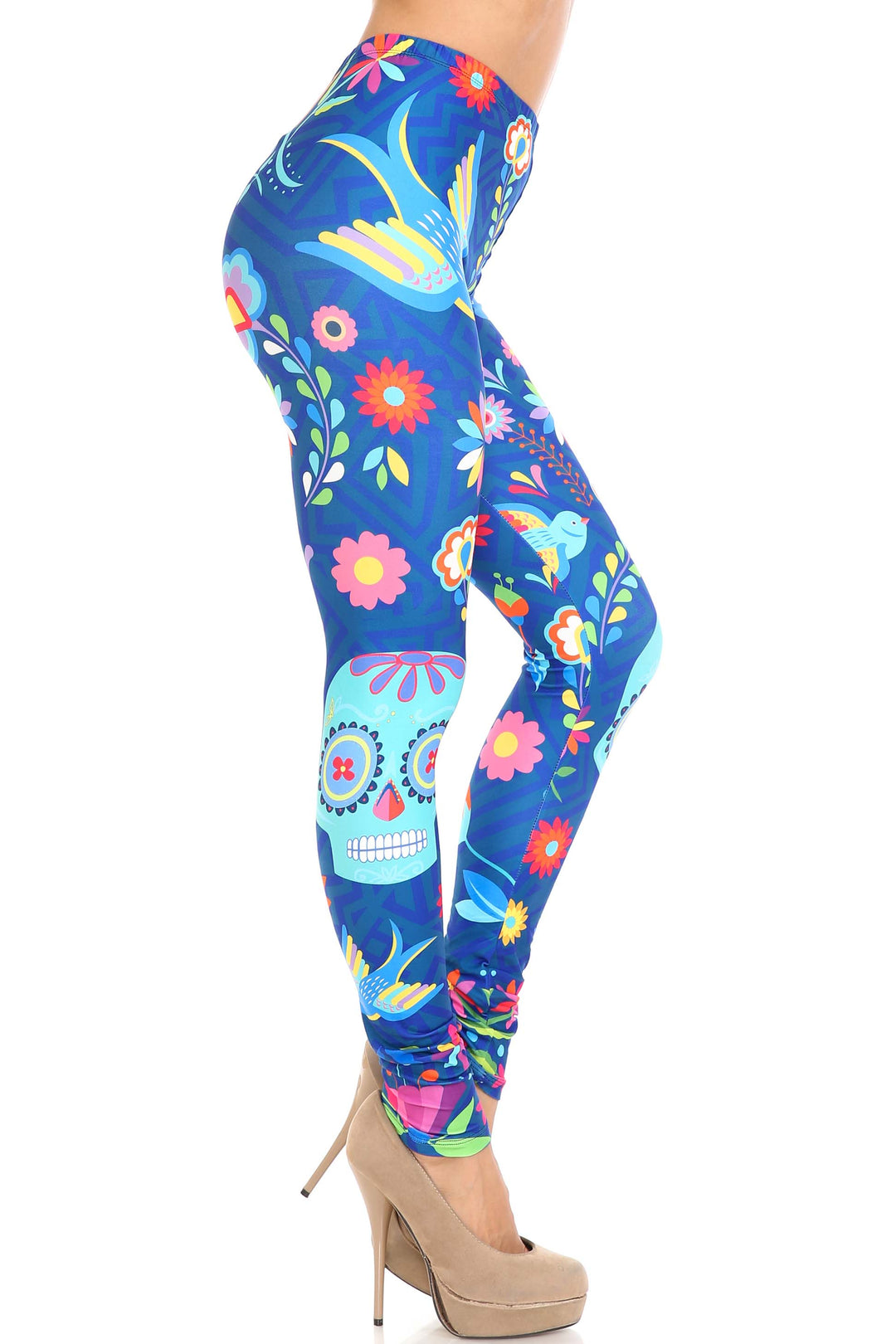 Creamy Soft Garden of Eden Sugar Skull Plus Size Leggings - USA Fashion