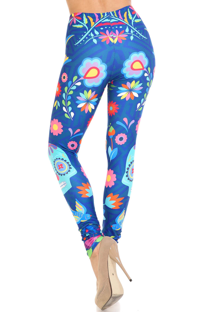 Creamy Soft Garden of Eden Sugar Skull Plus Size Leggings - USA Fashion
