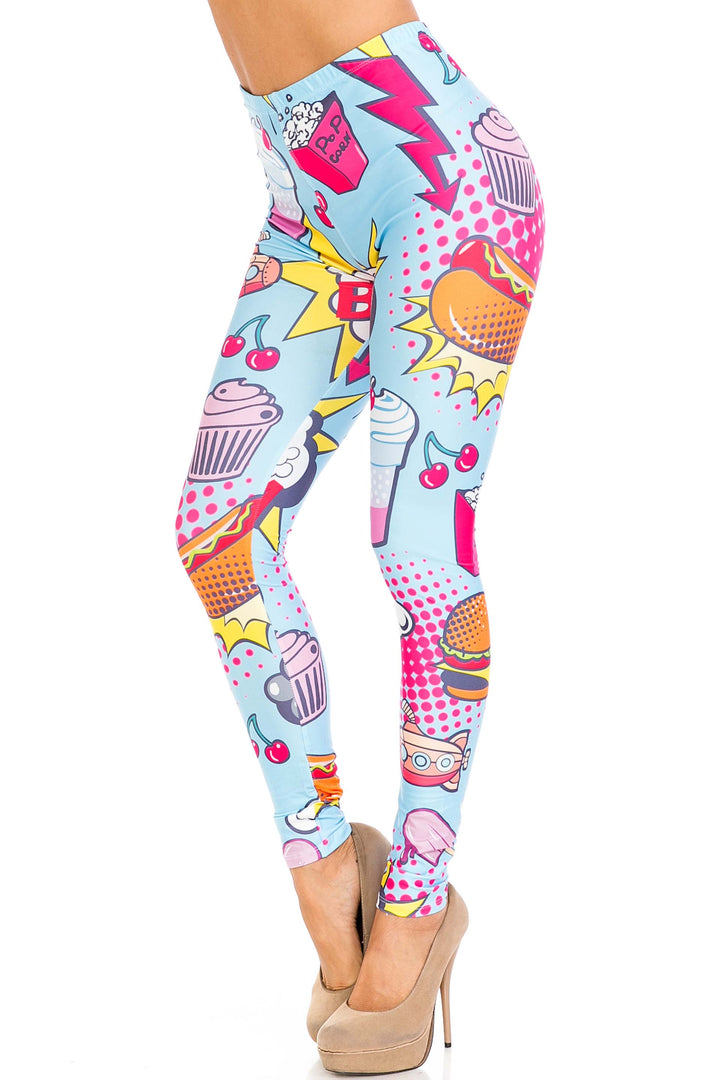 Creamy Soft Fast Food Comic Plus Size Leggings - USA Fashion