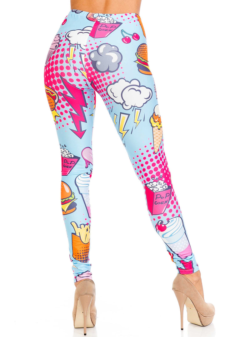 Creamy Soft Fast Food Comic Plus Size Leggings - USA Fashion