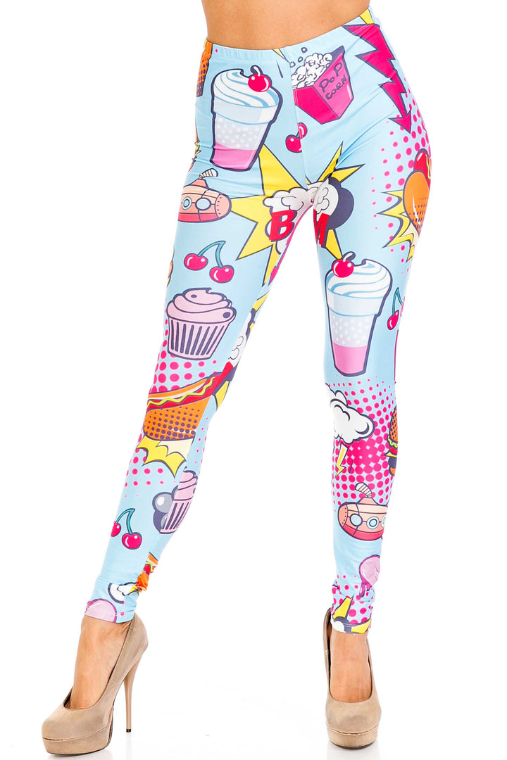 Creamy Soft Fast Food Comic Plus Size Leggings - USA Fashion