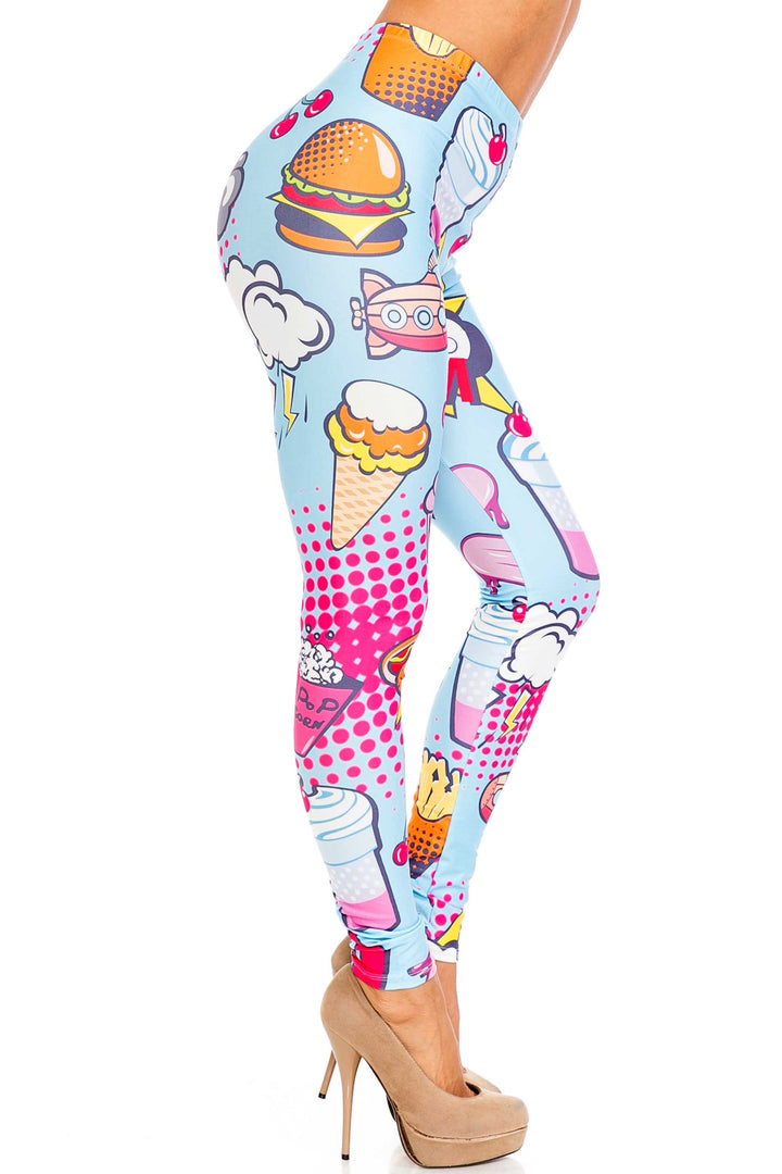 Creamy Soft Fast Food Comic Plus Size Leggings - USA Fashion
