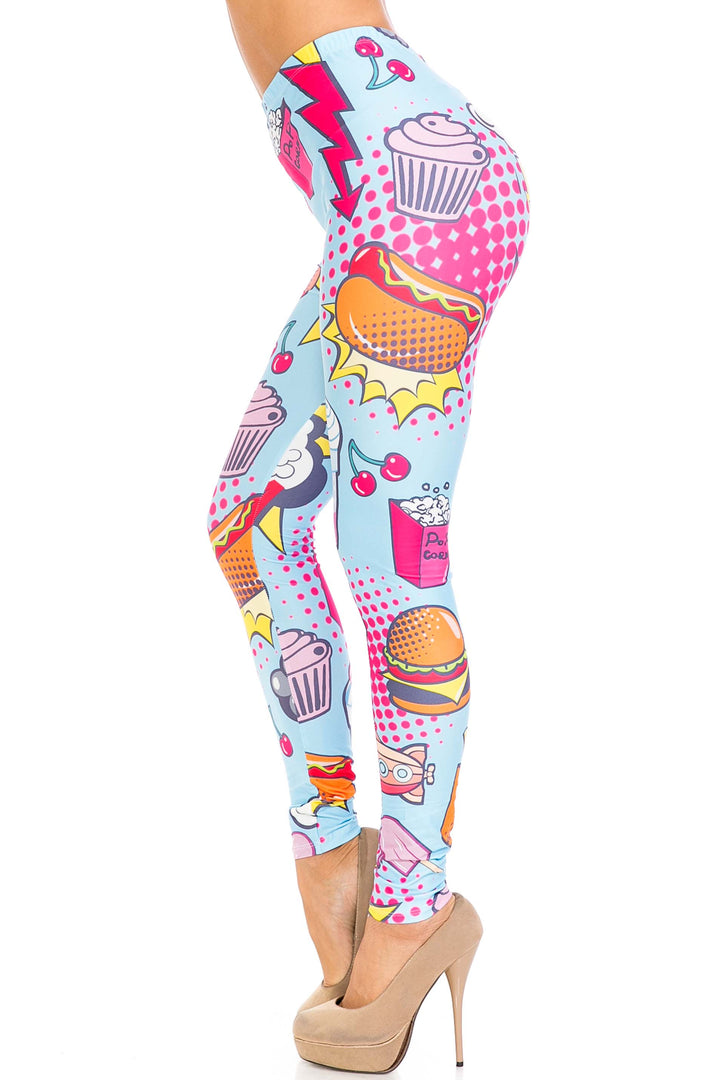Creamy Soft Fast Food Comic Plus Size Leggings - USA Fashion
