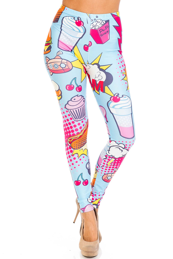 Creamy Soft Fast Food Comic Plus Size Leggings - USA Fashion