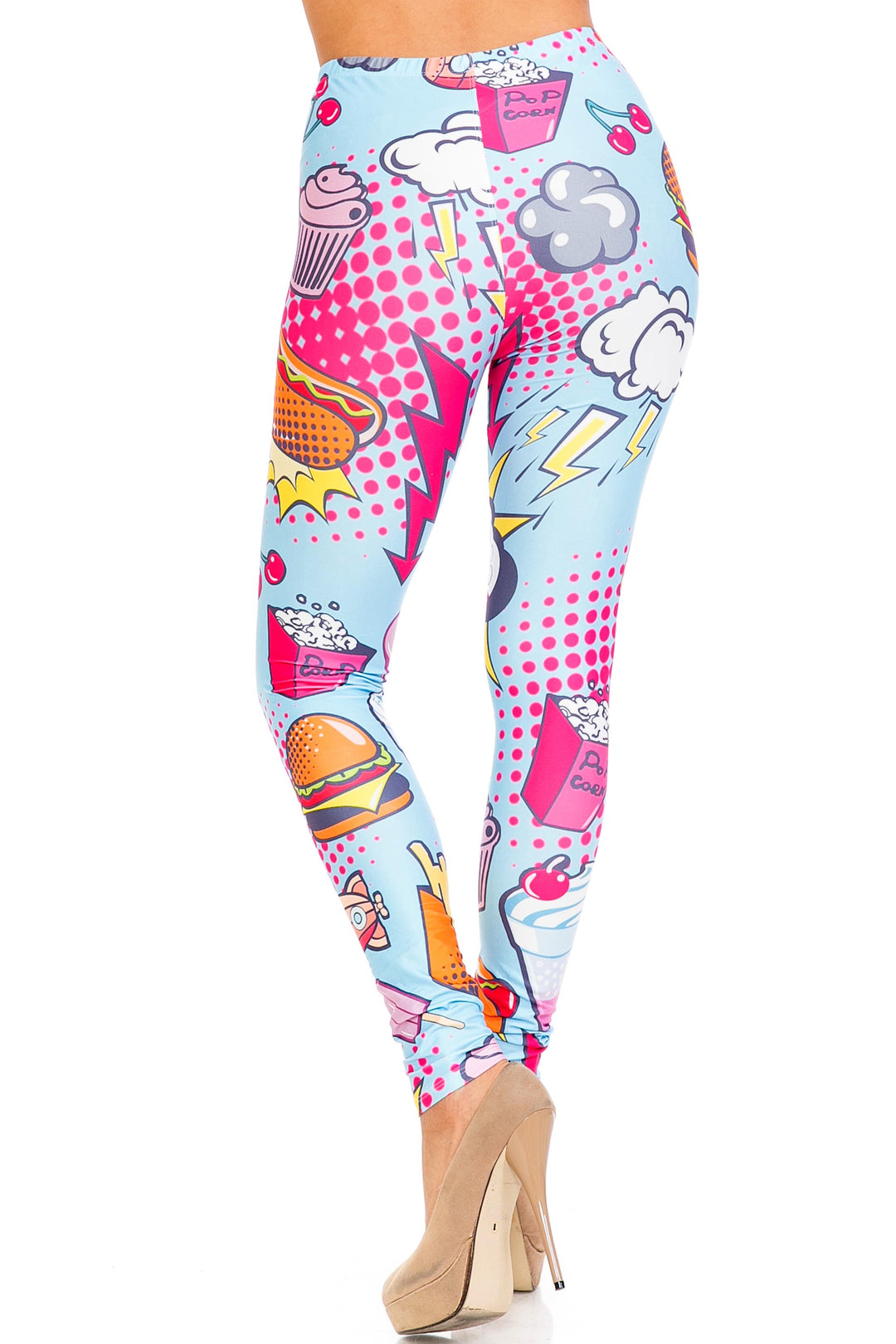 Creamy Soft Fast Food Comic Plus Size Leggings - USA Fashion