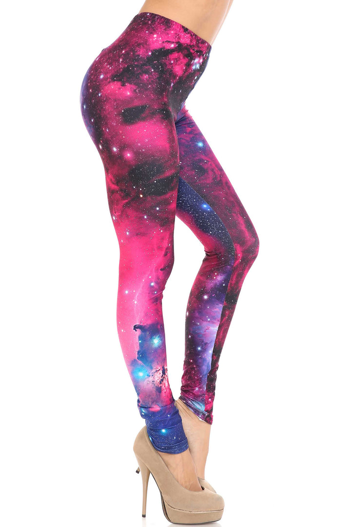 Creamy Soft Fuchsia Galaxy Plus Size Leggings - USA Fashion