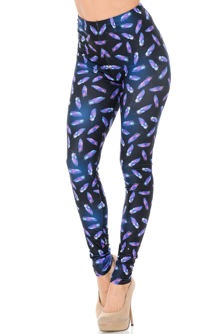 Creamy Soft Glowing Iridescent Feathers Plus Size Leggings