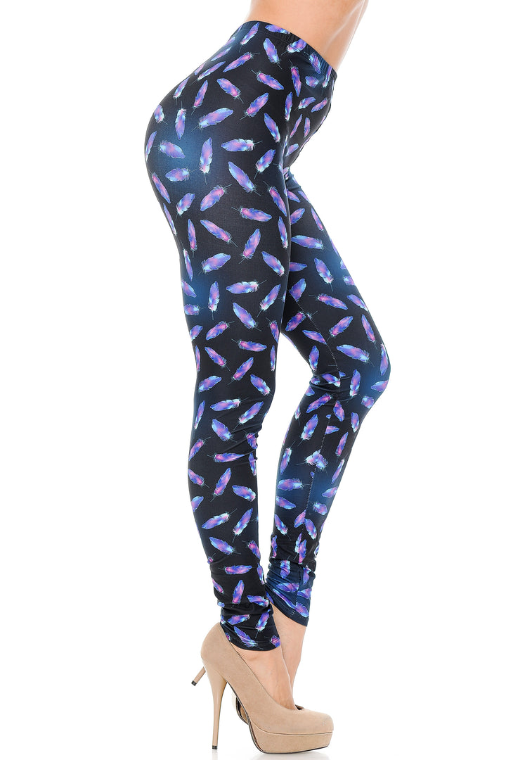 Creamy Soft Glowing Iridescent Feathers Plus Size Leggings