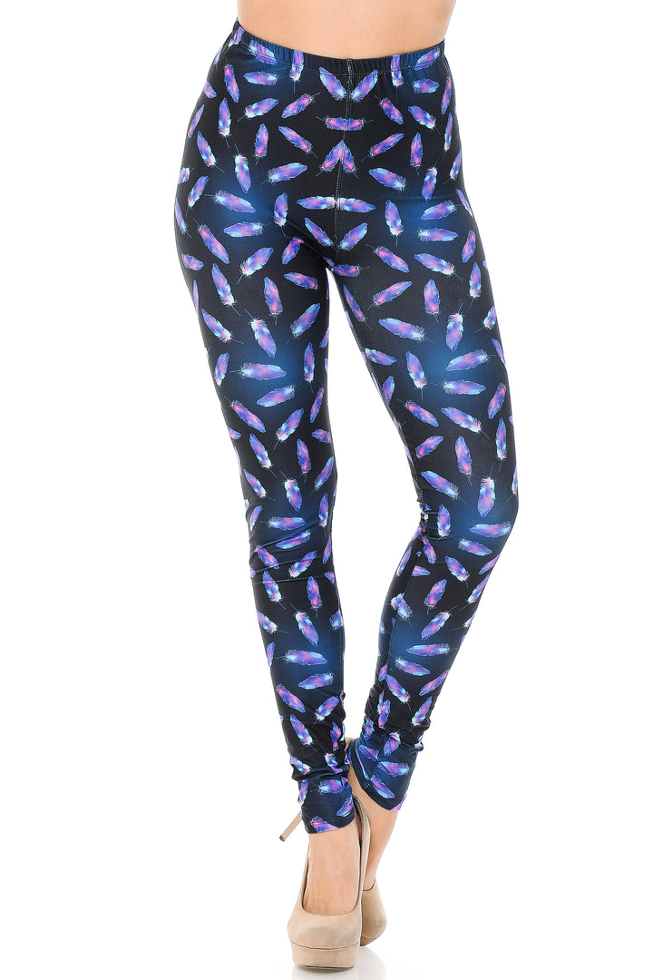 Creamy Soft Glowing Iridescent Feathers Plus Size Leggings