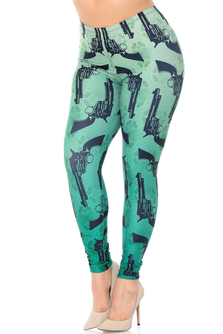 Creamy Soft Ombre Green Guns Plus Size Leggings - USA Fashion