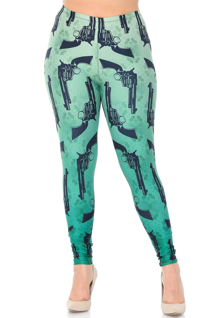 Creamy Soft Ombre Green Guns Plus Size Leggings - USA Fashion