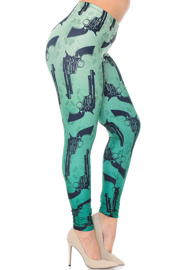 Creamy Soft Ombre Green Guns Plus Size Leggings - USA Fashion