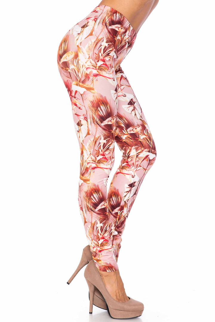 Creamy Soft Mocha Floral Plus Size Leggings - USA Fashion