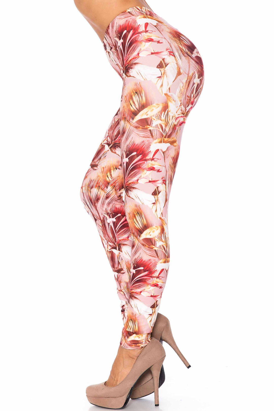 Creamy Soft Mocha Floral Plus Size Leggings - USA Fashion